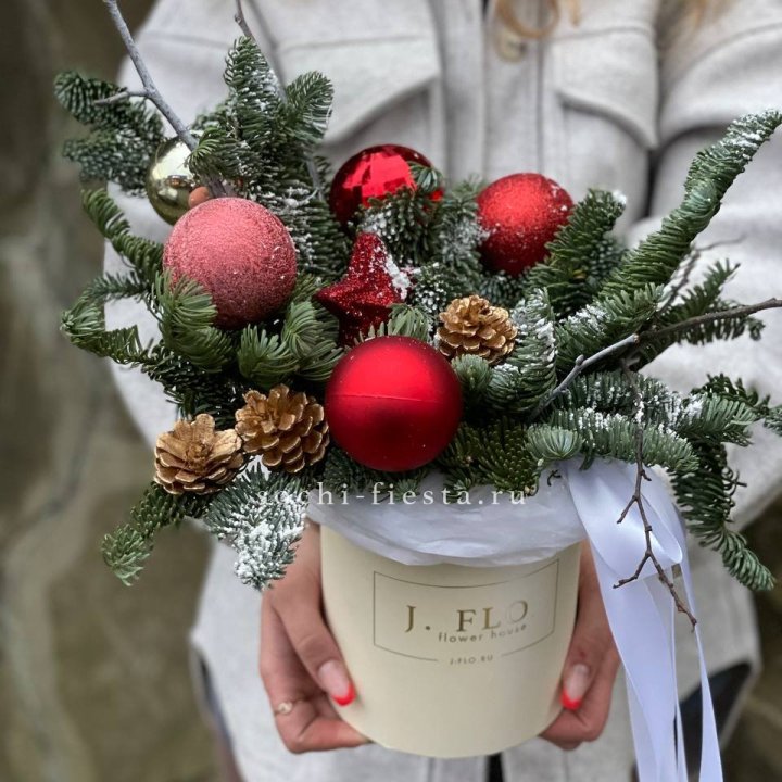 Новогодняя композиция в коробке ред в Оренбурге