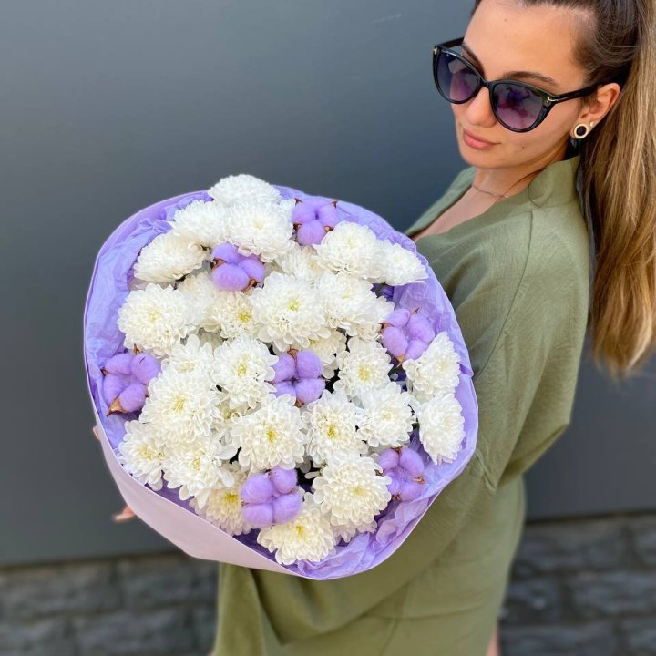  Букет  хризантем и хлопка в Оренбурге