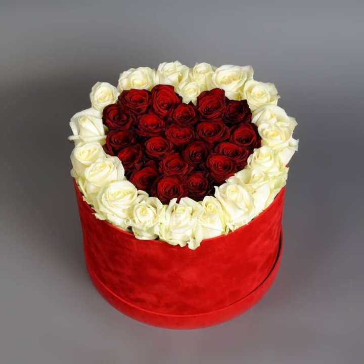 39 красных и белых роз в цилиндре в Оренбурге