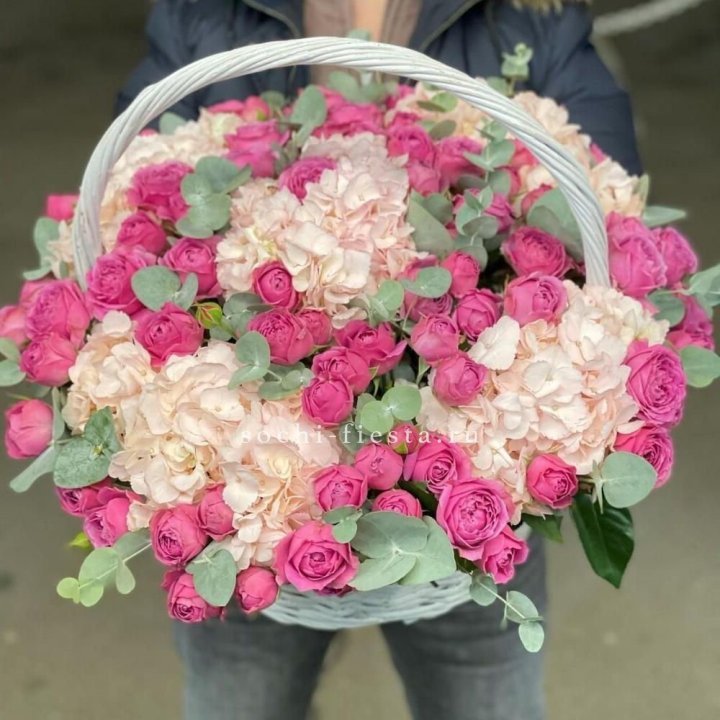 Корзина с гортензией и Мисти Баблс в Оренбурге