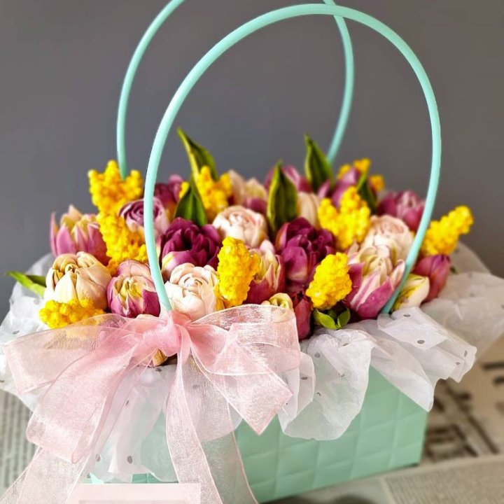 Тюльпаны в сумочке из зефира в Оренбурге