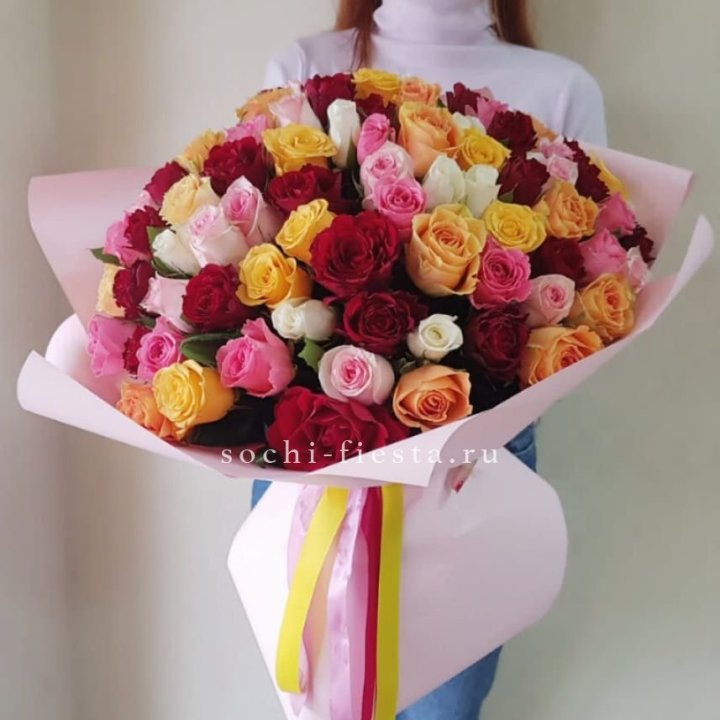 101 роза Кенийский микс "Нежность" в Оренбурге