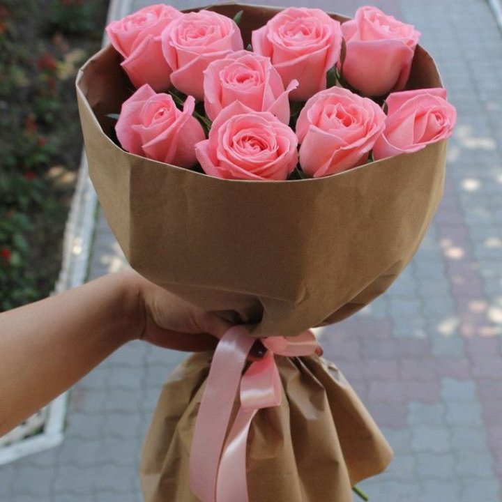 9 розовых роз в Оренбурге